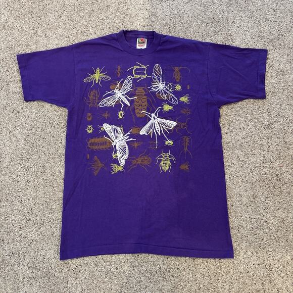 Vintage 90s Pest Control Purple T Shirt Size L Bugs Single Stitch - Picture 1 of 7
